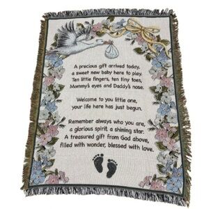 Collections ETC Baby Tapestry Throw Blanket W/ Stork Flower Print Baby Gift
